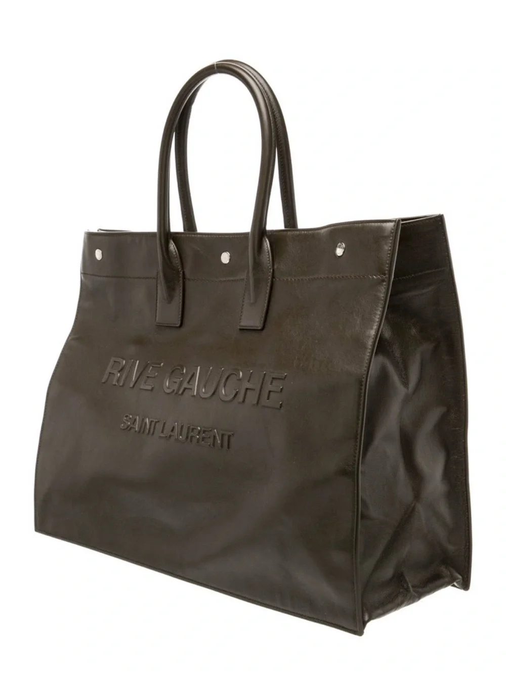 Saint Laurent Rive Gauche Large Leather Tote in Dark Brown
